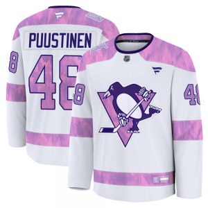 Valtteri Puustinen Pittsburgh Penguins Fanatics Premium White 2024 Hockey Fights Cancer Practice Jersey