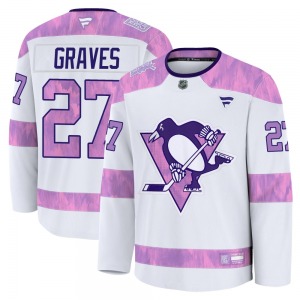 Youth Ryan Graves Pittsburgh Penguins Fanatics Premium White 2024 Hockey Fights Cancer Practice Jersey