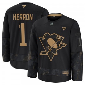 Denis Herron Pittsburgh Penguins Fanatics Premium Black 2024 Military Appreciation Practice Jersey