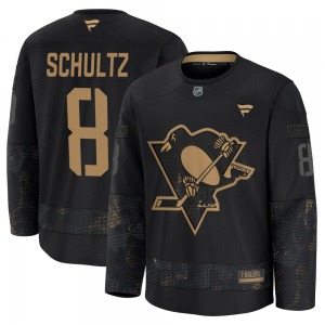 Dave Schultz Pittsburgh Penguins Fanatics Premium Black 2024 Military Appreciation Practice Jersey