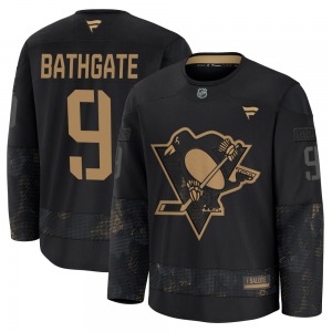 Youth Andy Bathgate Pittsburgh Penguins Fanatics Premium Black 2024 Military Appreciation Practice Jersey