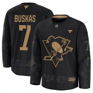 Youth Rod Buskas Pittsburgh Penguins Fanatics Premium Black 2024 Military Appreciation Practice Jersey