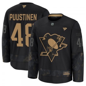 Youth Valtteri Puustinen Pittsburgh Penguins Fanatics Premium Black 2024 Military Appreciation Practice Jersey
