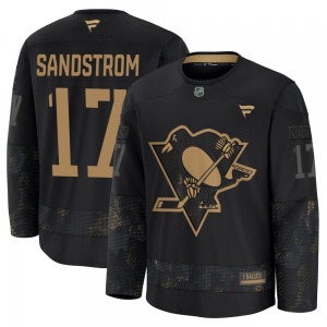 Youth Tomas Sandstrom Pittsburgh Penguins Fanatics Premium Black 2024 Military Appreciation Practice Jersey