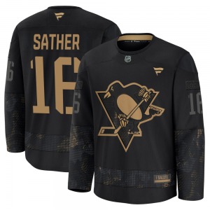 Youth Glen Sather Pittsburgh Penguins Fanatics Premium Black 2024 Military Appreciation Practice Jersey