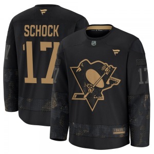 Youth Ron Schock Pittsburgh Penguins Fanatics Premium Black 2024 Military Appreciation Practice Jersey