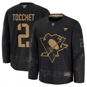 Youth Rick Tocchet Pittsburgh Penguins Fanatics Premium Black 2024 Military Appreciation Practice Jersey