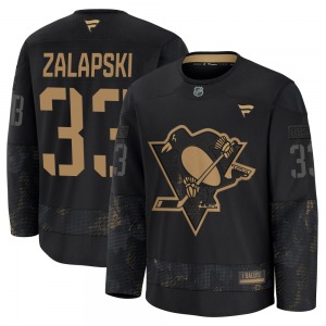 Youth Zarley Zalapski Pittsburgh Penguins Fanatics Premium Black 2024 Military Appreciation Practice Jersey