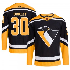 Les Binkley Pittsburgh Penguins Adidas Authentic Black Reverse Retro 2.0 Jersey