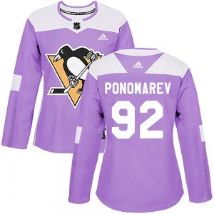 Women's Vasily Ponomarev Pittsburgh Penguins Adidas Authentic Purple Fights Cancer Practice Jersey