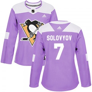 Women's Ilya Solovyov Pittsburgh Penguins Adidas Authentic Purple Fights Cancer Practice Jersey