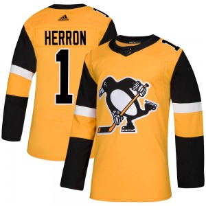 Denis Herron Pittsburgh Penguins Adidas Authentic Gold Alternate Jersey