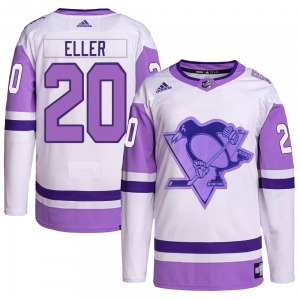 Youth Lars Eller Pittsburgh Penguins Adidas Authentic White/Purple Hockey Fights Cancer Primegreen Jersey