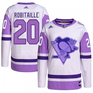 Youth Luc Robitaille Pittsburgh Penguins Adidas Authentic White/Purple Hockey Fights Cancer Primegreen Jersey