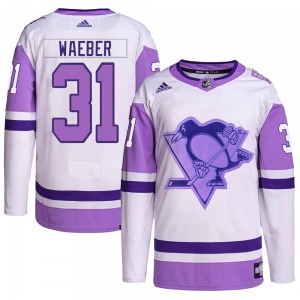 Youth Ludovic Waeber Pittsburgh Penguins Adidas Authentic White/Purple Hockey Fights Cancer Primegreen Jersey
